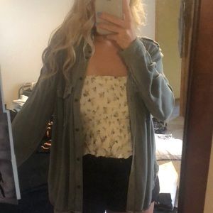 Green american eagle button down cardigan